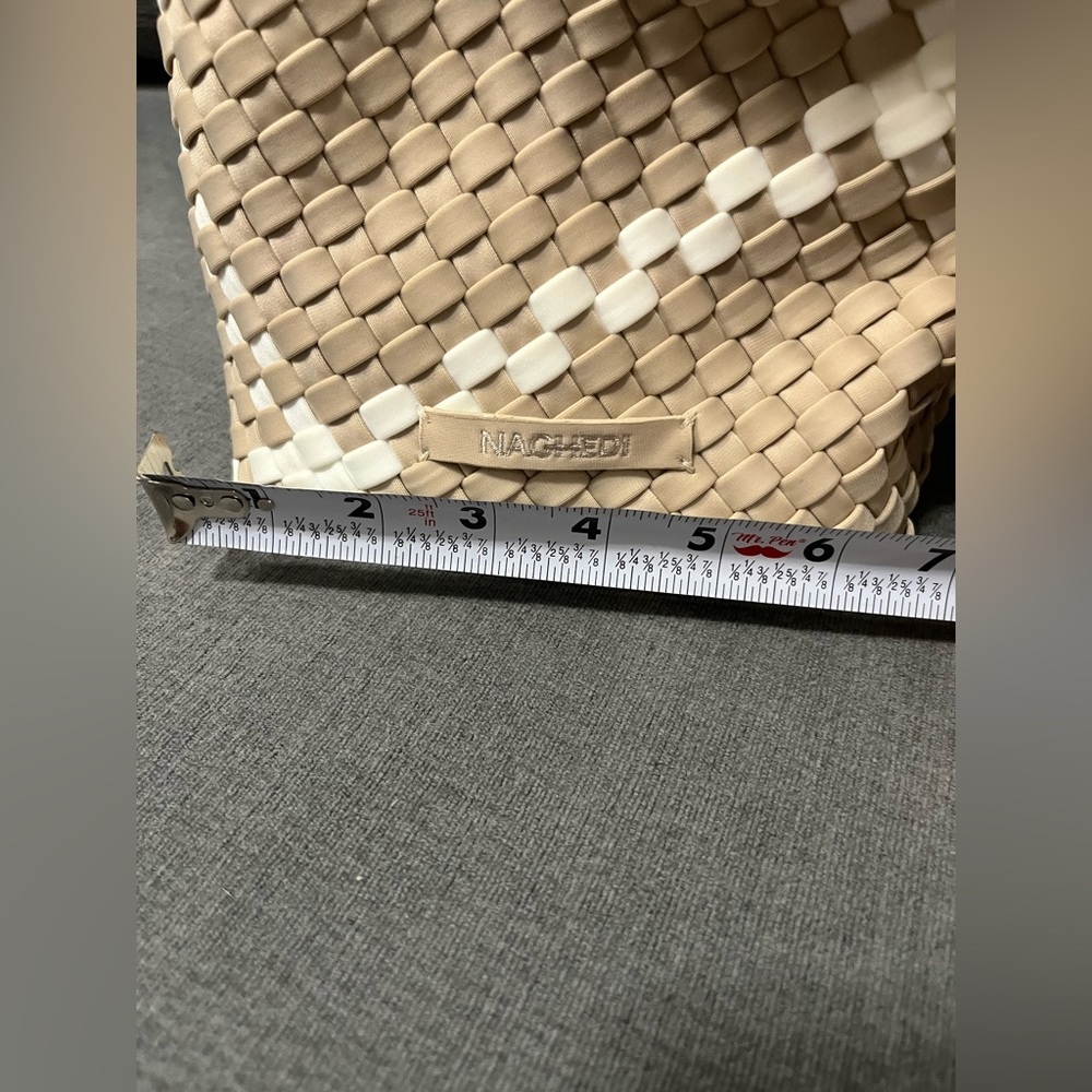 NAGHEDI NYC Elegant Tan Camel 
Women's St Barths Mini Rope Tote w/ White Details - Picture 4 of 8